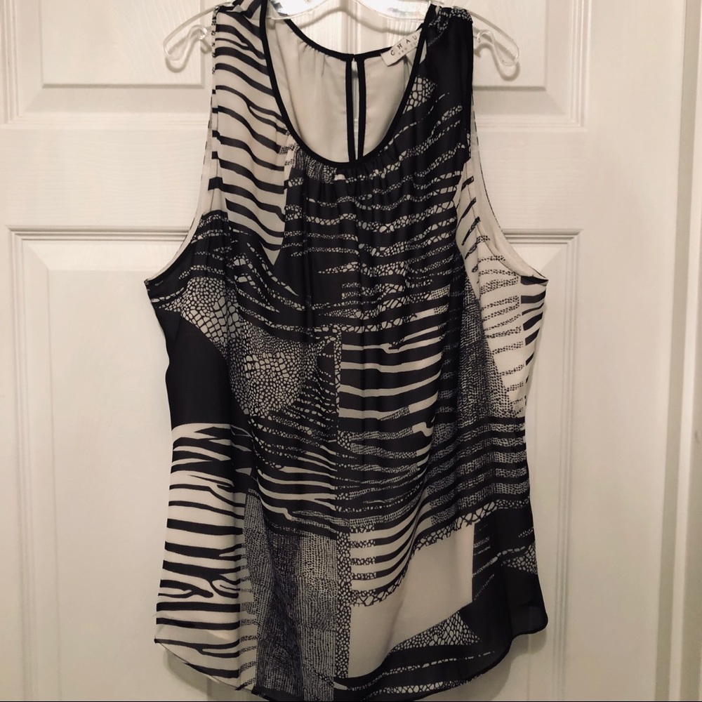 Chaus NY XL Black/White Lined Blouse slvless
